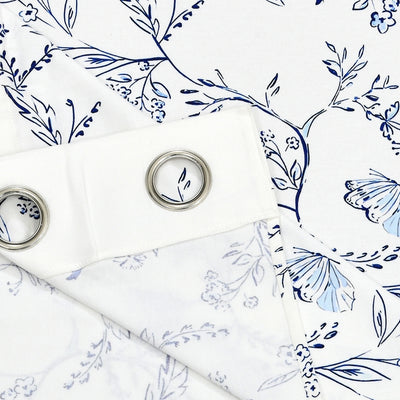 Indigo Botanical Vine & Butterfly 7 Ft Duck Cotton Digital Print Curtain