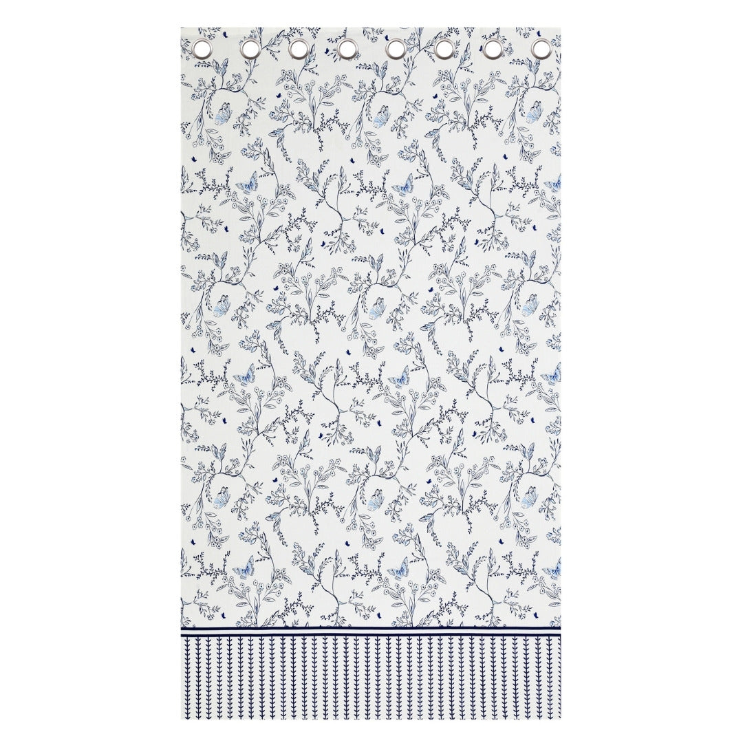 Indigo Botanical Vine & Butterfly 7 Ft Duck Cotton Digital Print Curtain