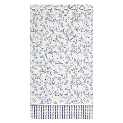 Indigo Botanical Vine & Butterfly 7 Ft Duck Cotton Digital Print Curtain