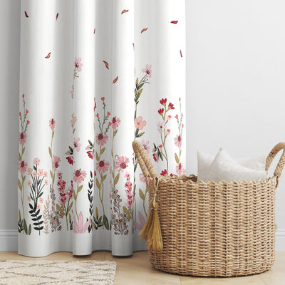 Wildflower Meadow & Falling Petals 7 Ft Duck Cotton Screen Print Curtain