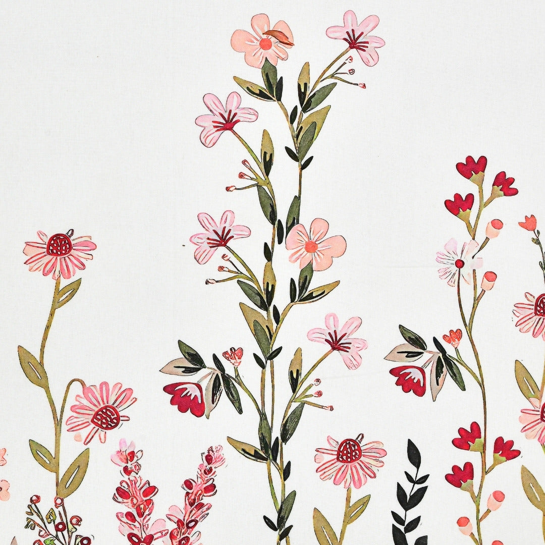 Wildflower Meadow & Falling Petals 7 Ft Duck Cotton Digital  Print Curtain