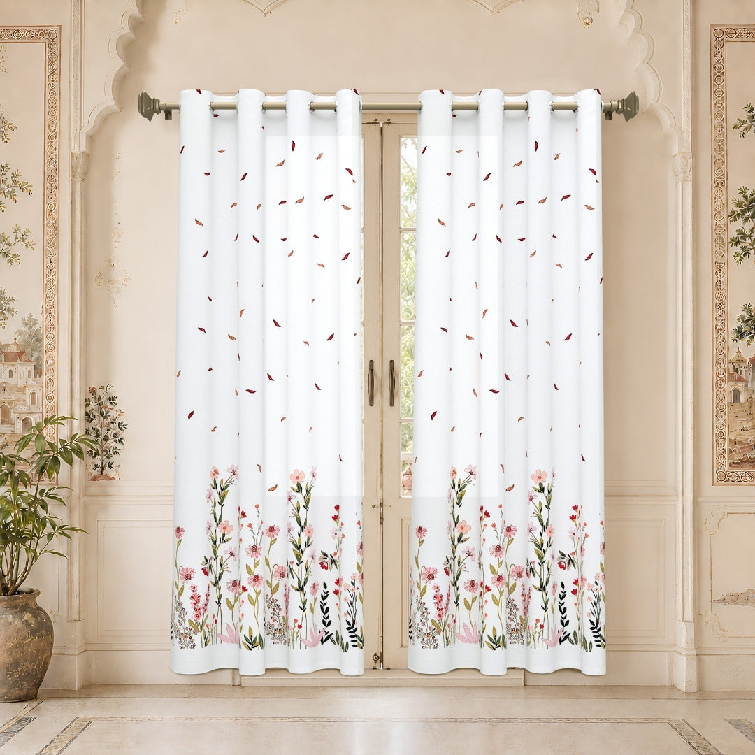 Wildflower Meadow & Falling Petals 7 Ft Duck Cotton Digital  Print Curtain