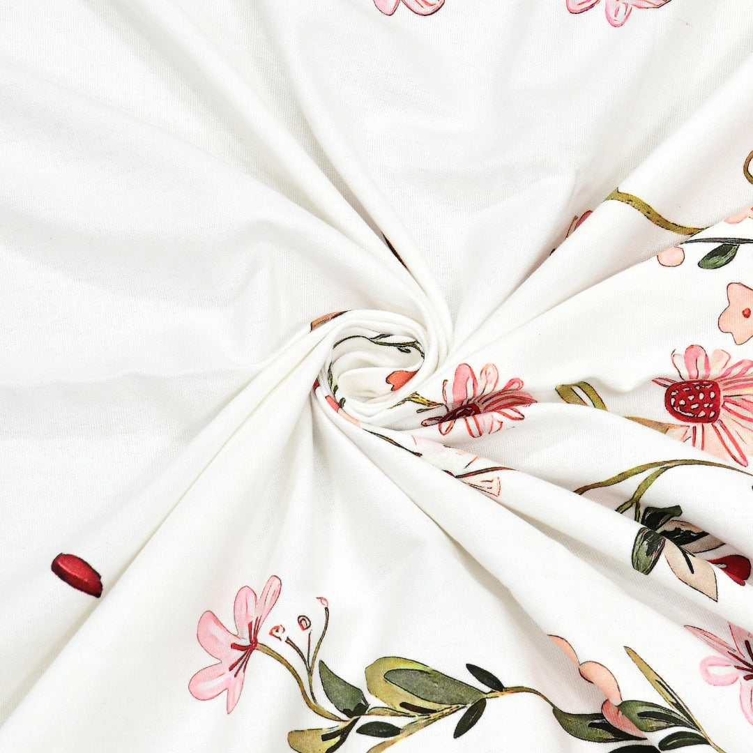Wildflower Meadow & Falling Petals 7 Ft Duck Cotton Digital  Print Curtain