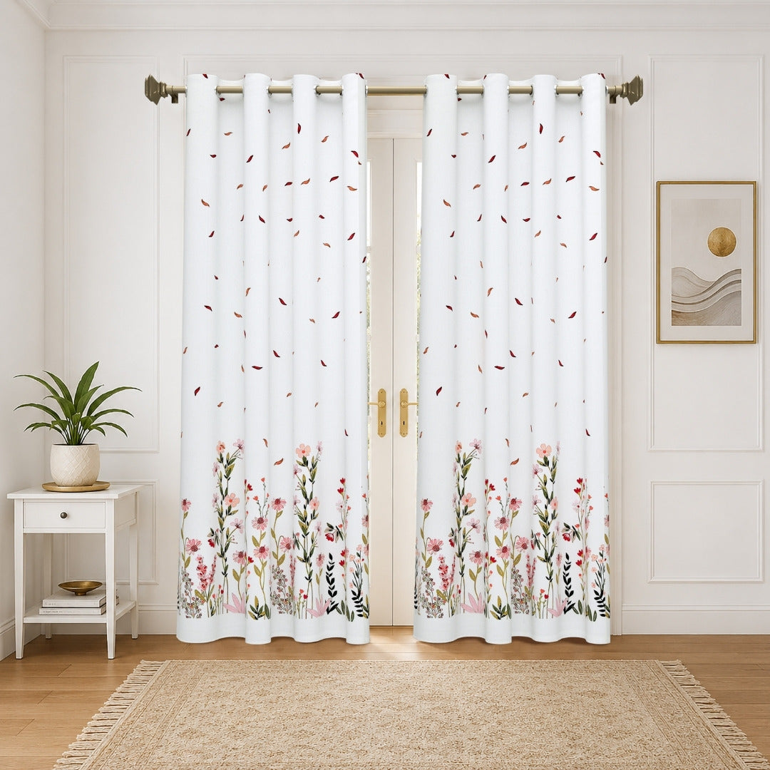 Wildflower Meadow & Falling Petals 7 Ft Duck Cotton Digital  Print Curtain