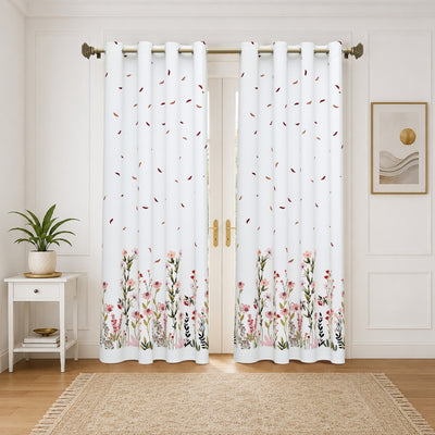 Wildflower Meadow & Falling Petals 7 Ft Duck Cotton Digital  Print Curtain