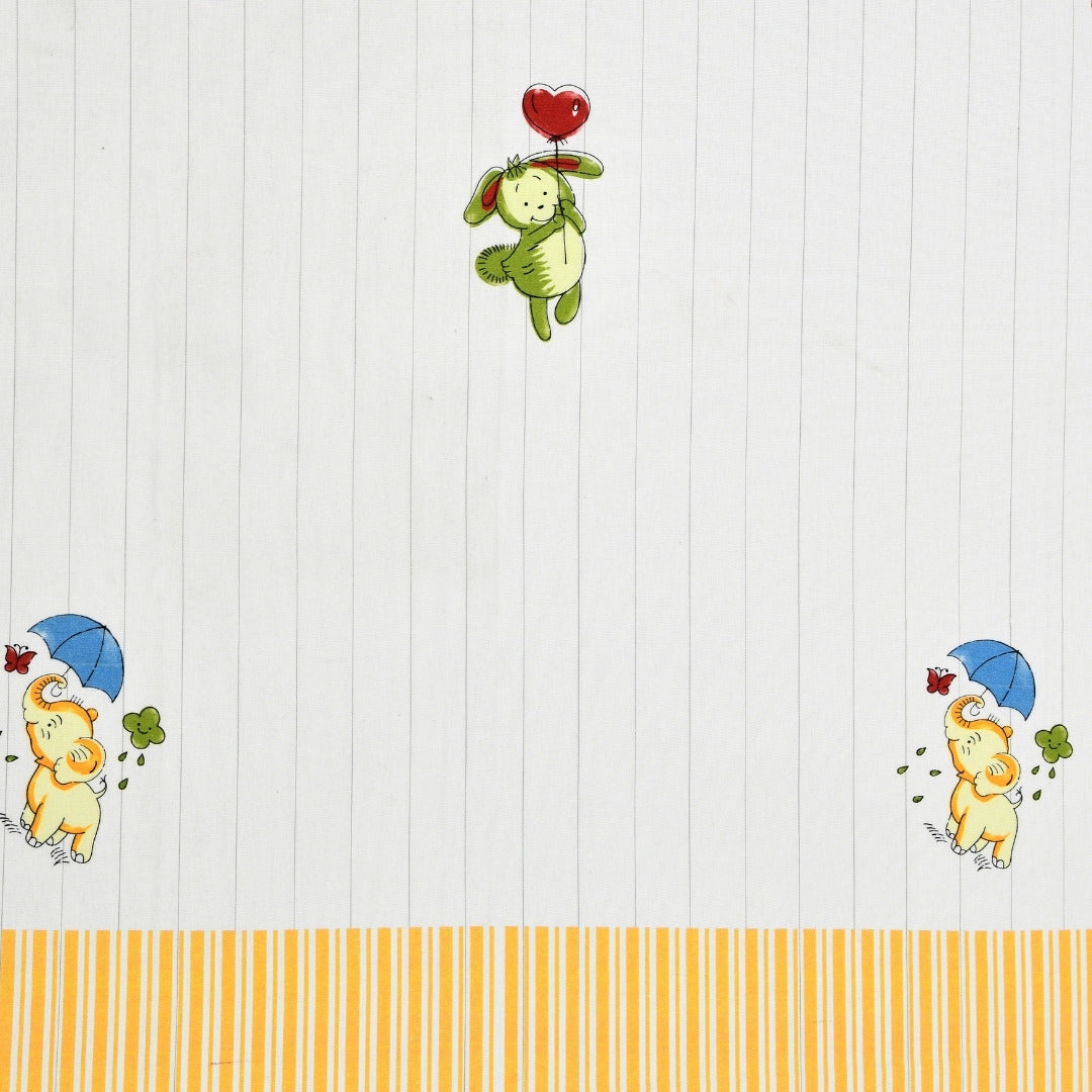 Playful Elephant & Bunny Stripe 7 Ft Duck Cotton Digital Print Curtain