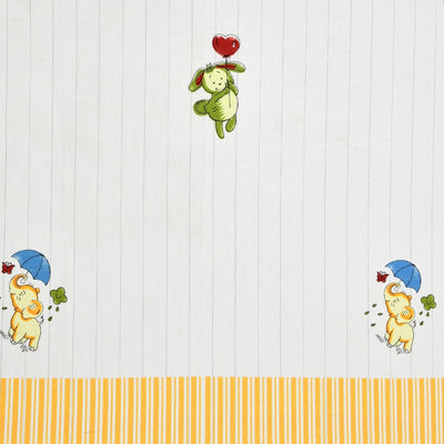 Playful Elephant & Bunny Stripe 7 Ft Duck Cotton Digital Print Curtain