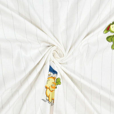 Playful Elephant & Bunny Stripe 7 Ft Duck Cotton Digital Print Curtain