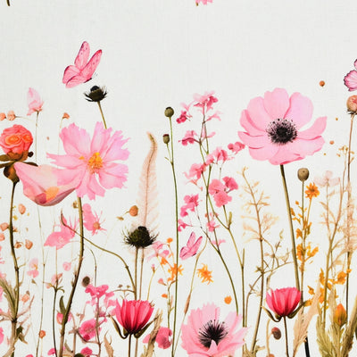 Soft Pink Wildflower Field 7 Ft Duck Cotton Digital Print Curtain