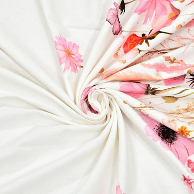 Soft Pink Wildflower Field 7 Ft Duck Cotton Digital Print Curtain