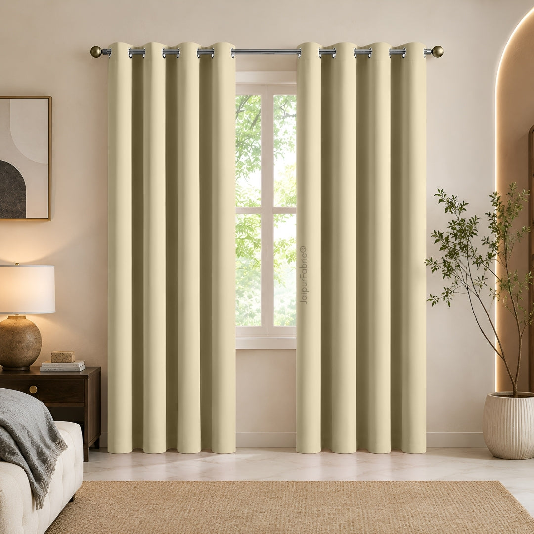 Warm Beige Solid Blackout Curtains (Pack of 2)