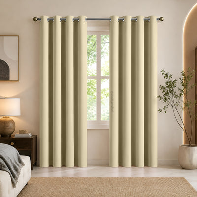 Warm Beige Solid Blackout Curtains (Pack of 2)