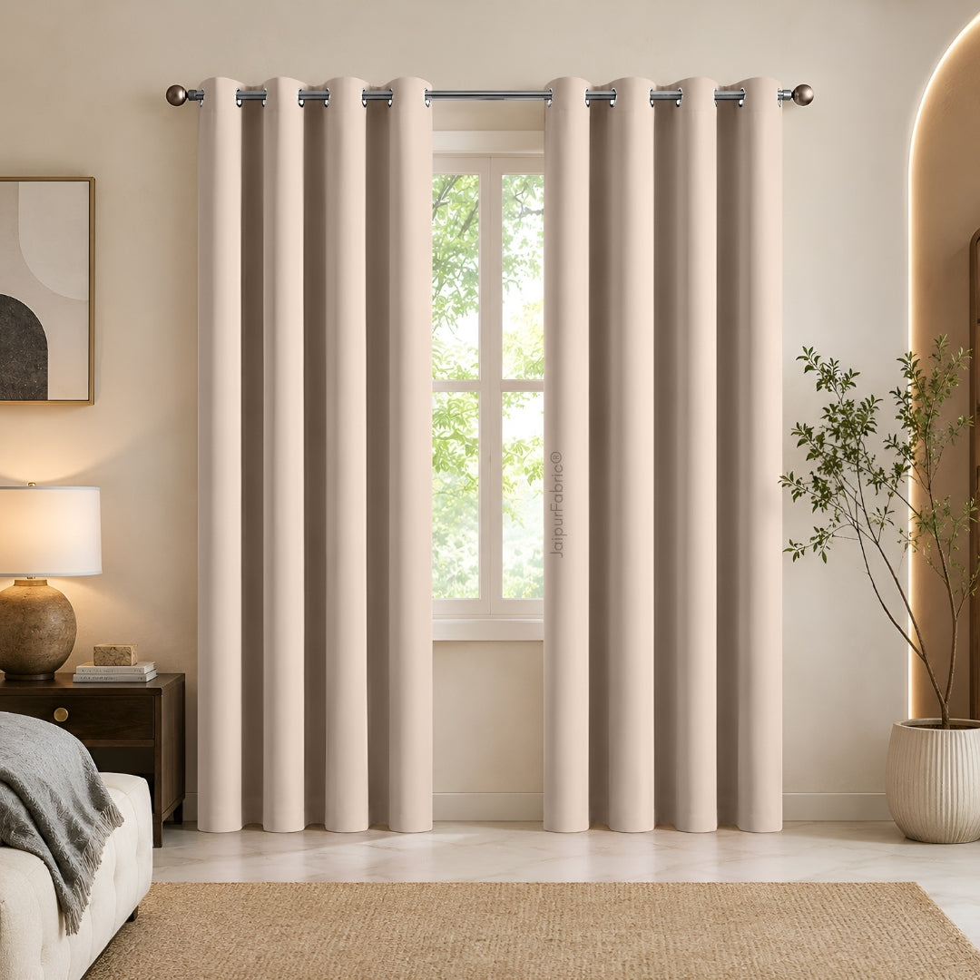 Cream Solid Blackout Curtains (Pack of 2)