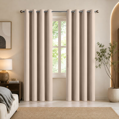Cream Solid Blackout Curtains (Pack of 2)