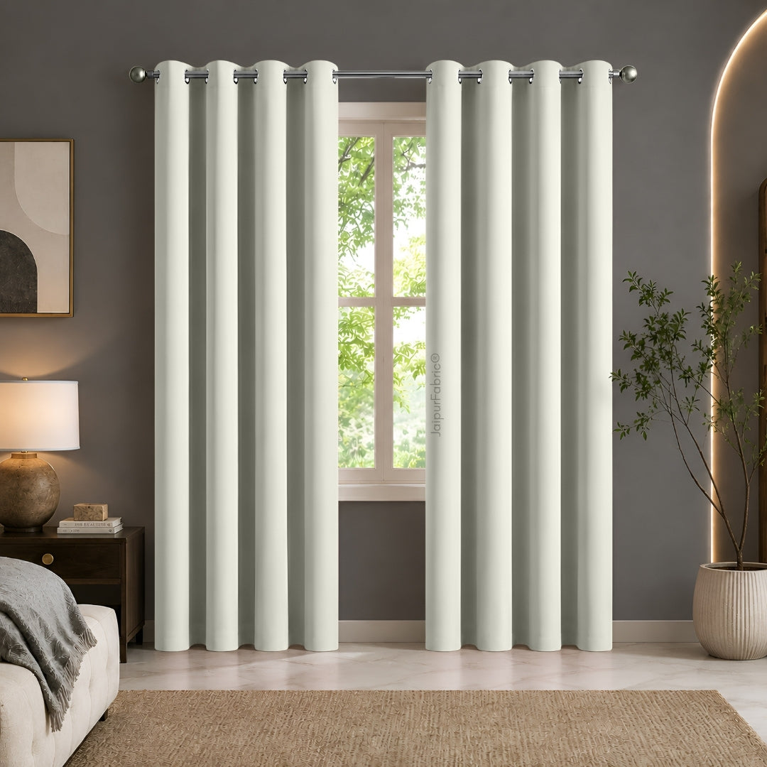 Off White Solid Blackout Curtains (Pack of 2)