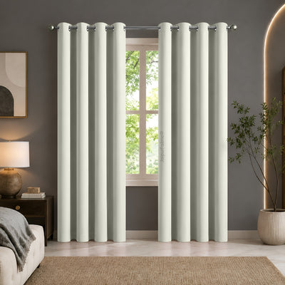 Off White Solid Blackout Curtains (Pack of 2)