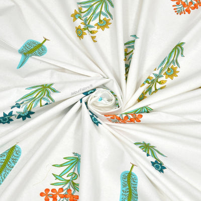 Jaipur Mela Hand Block Printed Sea Green Trees and Flowers Curtains (Pack of 2)