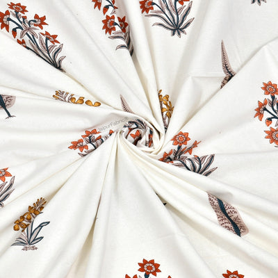 Pink Mustard Flowers Brown Leaves Jaipur Dharohar Boota Print Curtains (Pack of 2)