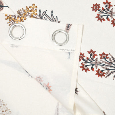 Pink Mustard Flowers Brown Leaves Jaipur Dharohar Boota Print Curtains (Pack of 2)