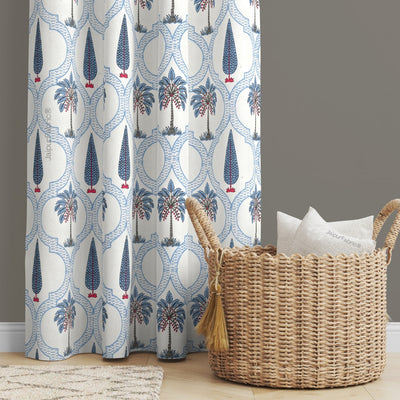 Jaipur Mela Hand Block Printed Blue Trees and Flowers Curtains (Pack of 2)