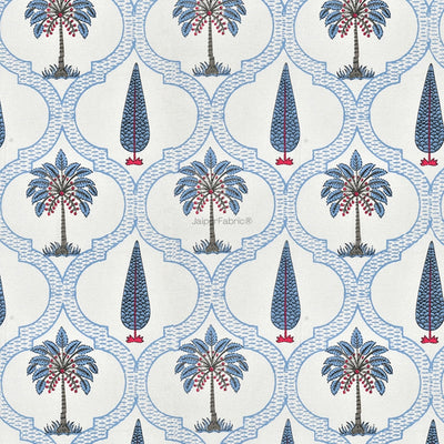 Jaipur Mela Hand Block Printed Blue Trees and Flowers Curtains (Pack of 2)