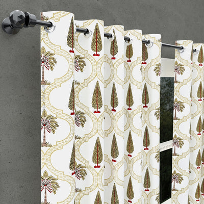 Pinklay Mocha Brown Delight Floral Jaipuri Hand Block Print Curtains (Pack of 2)