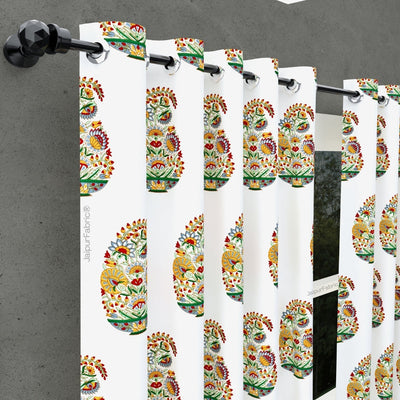 Hand Block Printed Curtains Floral Valley Bunai Pattern Indian Kairi Design Curtains (Pack of 2)