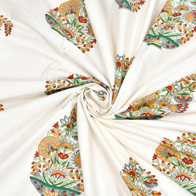 Hand Block Printed Curtains Floral Valley Bunai Pattern Indian Kairi Design Curtains (Pack of 2)