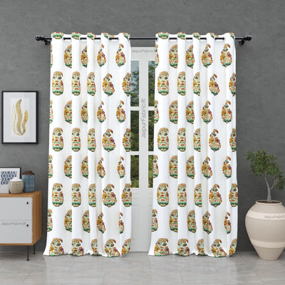 Hand Block Printed Curtains Floral Valley Bunai Pattern Indian Kairi Design Curtains (Pack of 2)