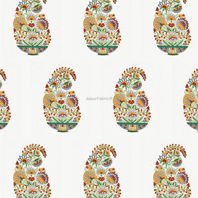 Hand Block Printed Curtains Floral Valley Bunai Pattern Indian Kairi Design Curtains (Pack of 2)