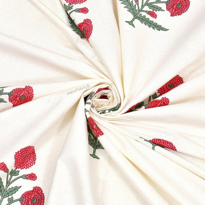 Ocean Enclave Handblock Red Flowers and Green Leaves Curtains (Pack of 2)