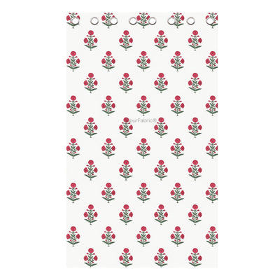 Ocean Enclave Handblock Red Flowers and Green Leaves Curtains (Pack of 2)