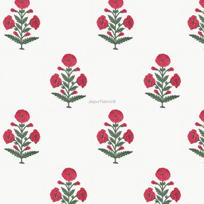 Ocean Enclave Handblock Red Flowers and Green Leaves Curtains (Pack of 2)