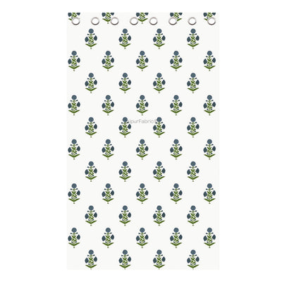 Jaipuri Aachho Hand Block Printed Curtains with Blue Floral Blocks (Pack of 2)
