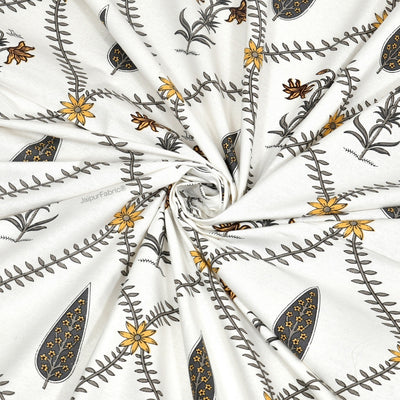 Beautiful Yellow & Grey Pookalam Floral Symphony Rihaa Handblock Printed Curtains (Pack of 2)