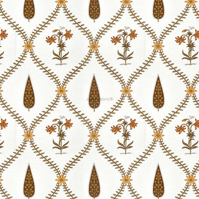 Pinklay Golden Bloom Heritage Curtains with Yellow & Brown Floral Block Prints (Pack of 2)