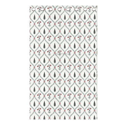 Madhuban Handblock Curtains Pink Flowers and Green Leaves (Pack of 2)