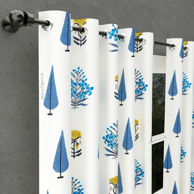 Beautiful Plarsh Floral Premium Hand Blocks of India Cotton Curtains (Pack of 2)
