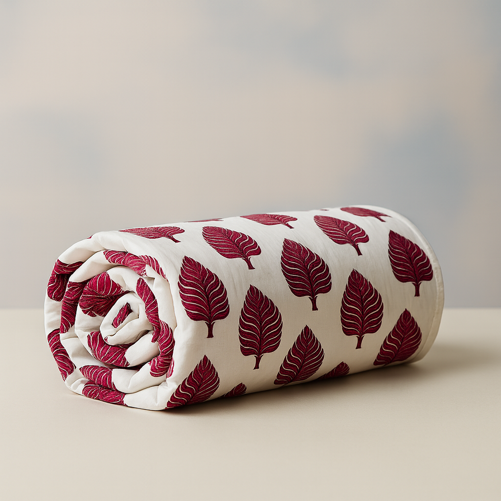 Pure Cotton Petal Print Reversible Double Bed Blanket/ Duvet/Quilt/AC Dohar