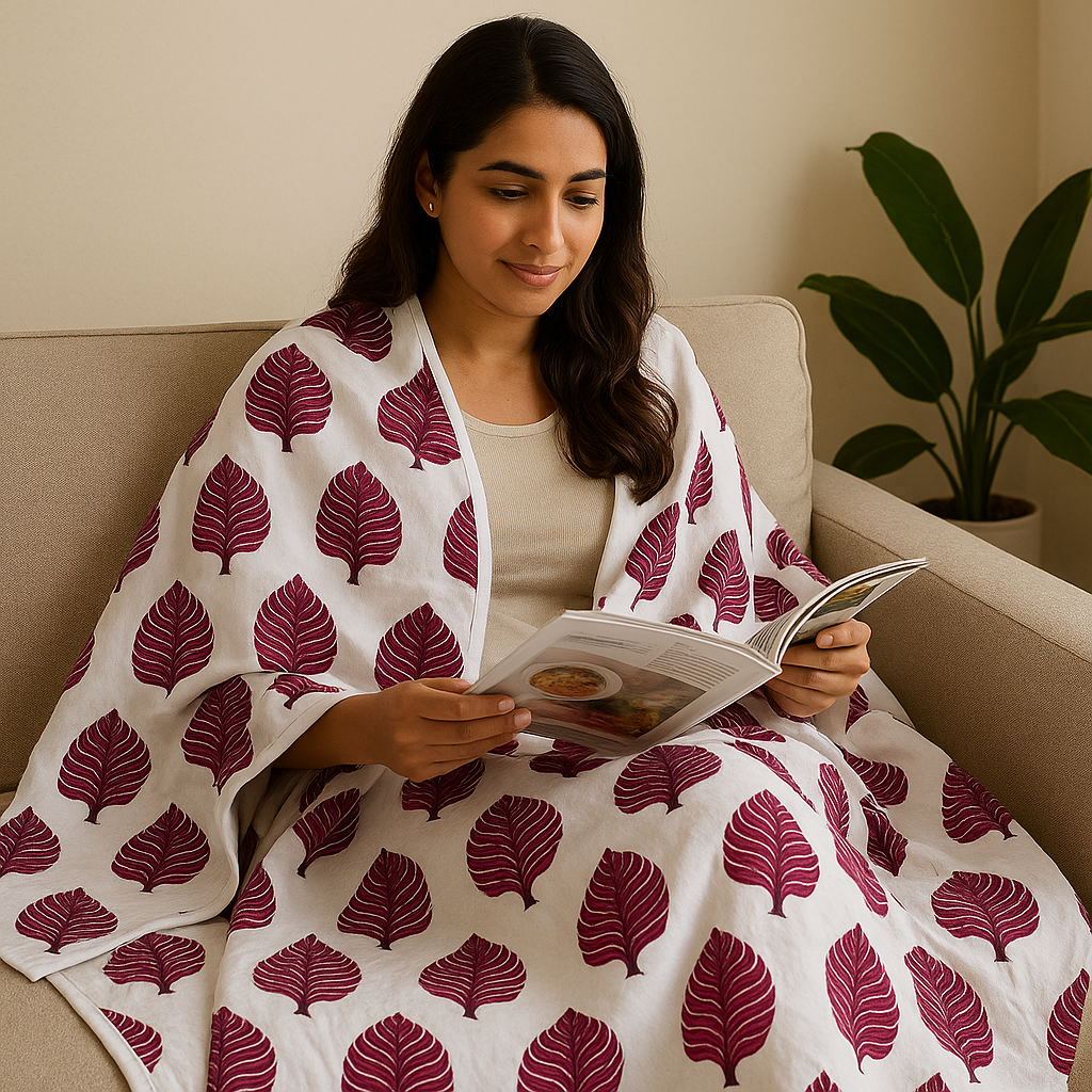 Pure Cotton Petal Print Reversible Double Bed Blanket/ Duvet/Quilt/AC Dohar