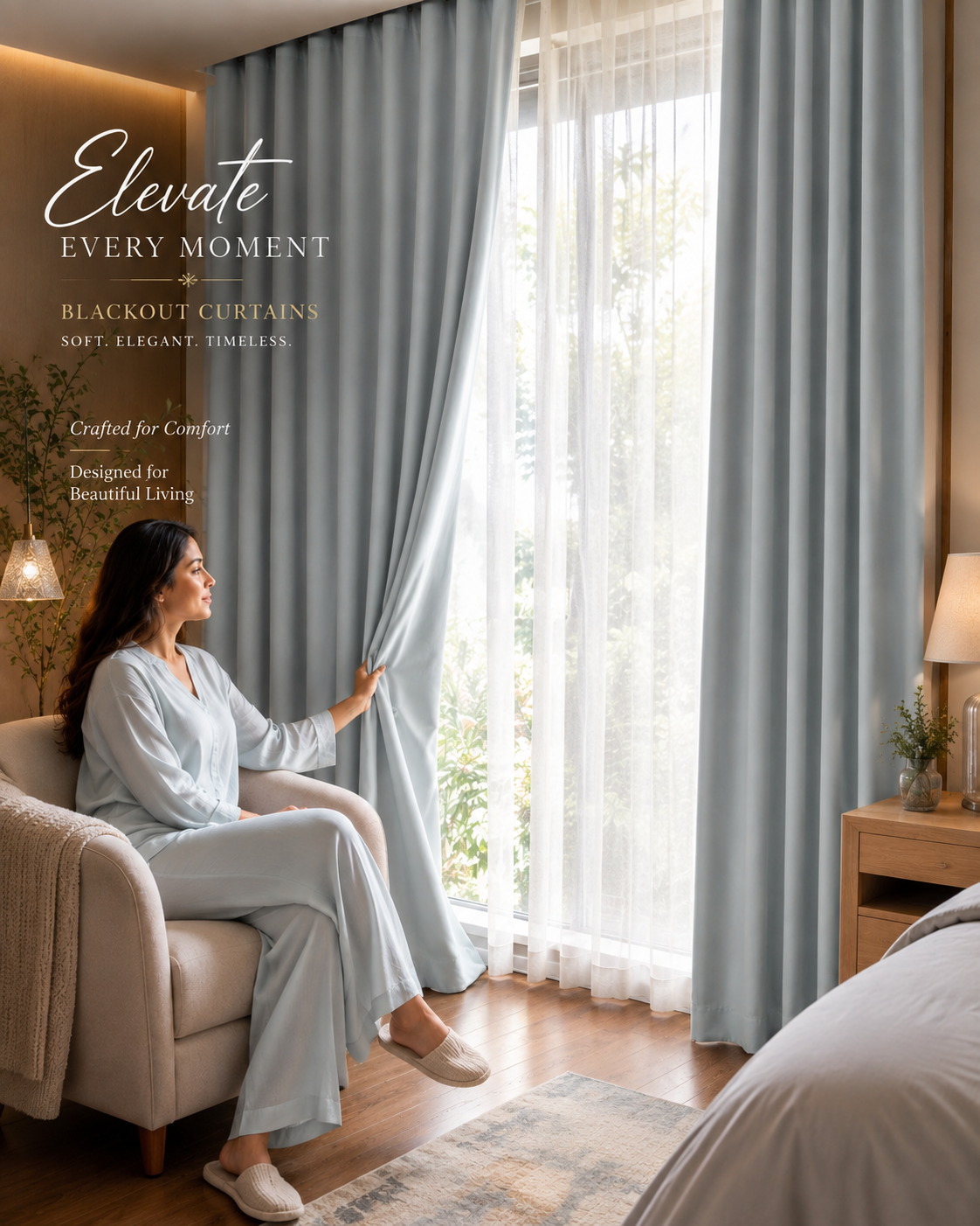 Ice Blue Solid Blackout Curtains (Pack of 2)