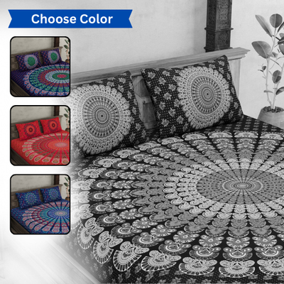 Mandala Tapestry Pure Cotton Double Bedsheet – A Touch of Tradition & Elegance- Pick Your Perfect Color