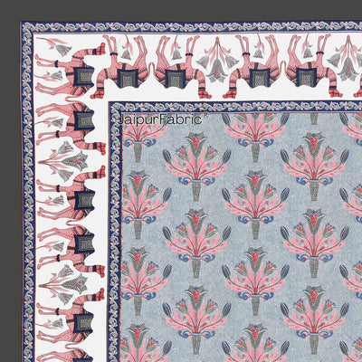 Floral Corsage Blue Pure Cotton King Size Bedsheet