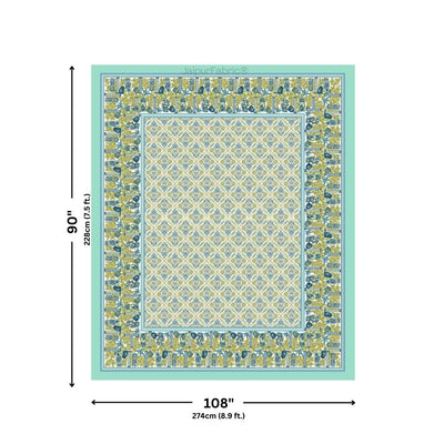 Pattachitra collection Seafoam Green and Yellow Double Bedsheet