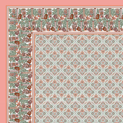 Pattachitra collection Peach and Green Double Bedsheet