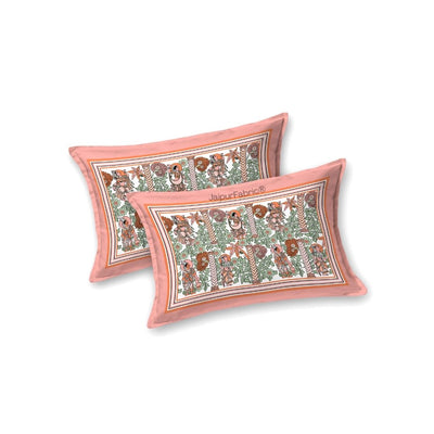 Pattachitra collection Peach and Green Double Bedsheet