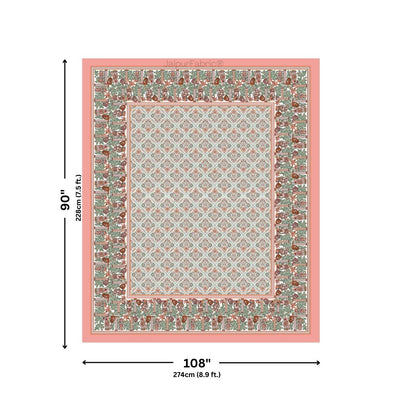 Pattachitra collection Peach and Green Double Bedsheet