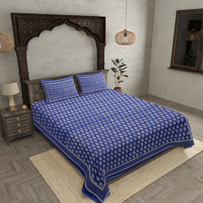 Paisley Double Bedsheet Blue Color Fine Cotton With Two Pillow covers