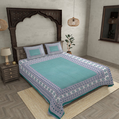 Double Bedsheet Sea Green Color Rangoli Print