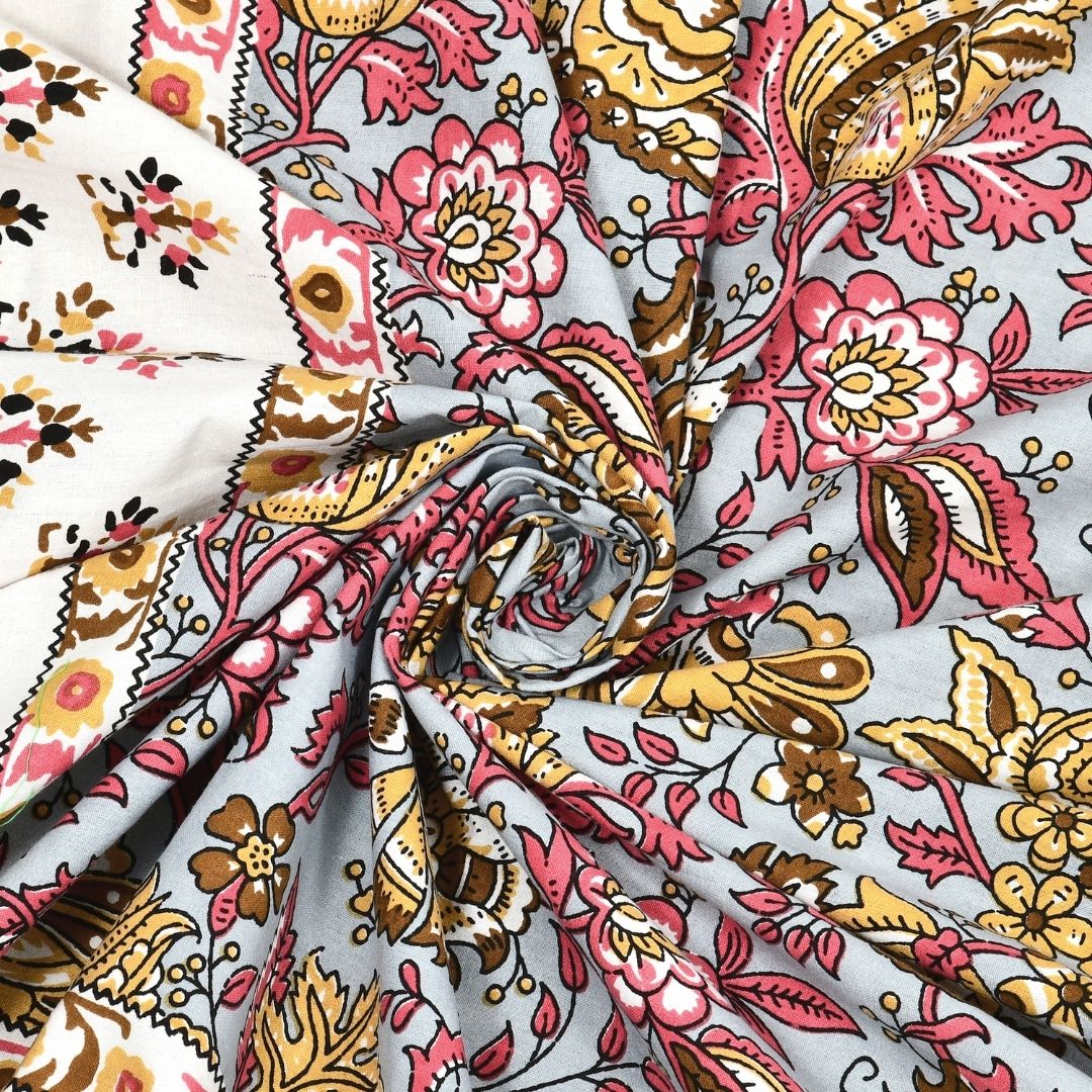 Mughal Garden Floral Cream Multi Double Bedsheet Pure Cotton